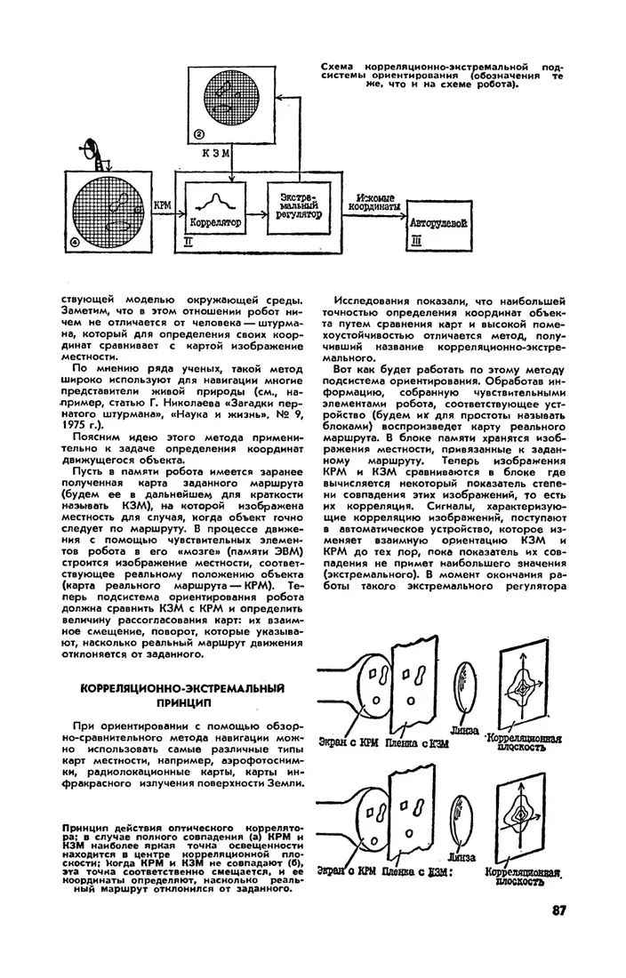 Страница статьи «Робот-штурман» со схемой корреляционно-экстремальной навигации